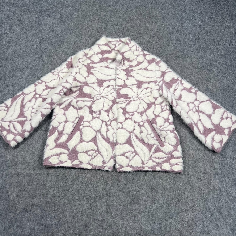 Anthropologie Meadow Rue Mauve Ivory Eyelash Faux Fur Sweater Women's Size XS